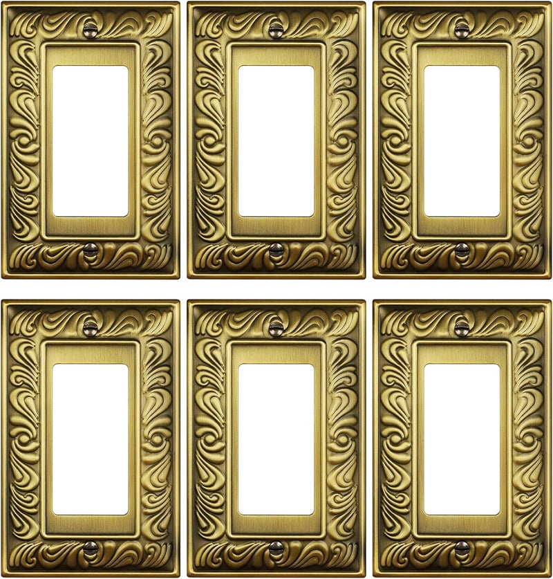treewell 6-Pack Decorator Outlet Cover Plate, Paisley Pattern Decorative Switch Plates and Outlet Covers, Antique Brass Metal Wall Plates for Electrical Outlets, Receptacle, GFCI Outlet, Dimmer Switch - Image 1
